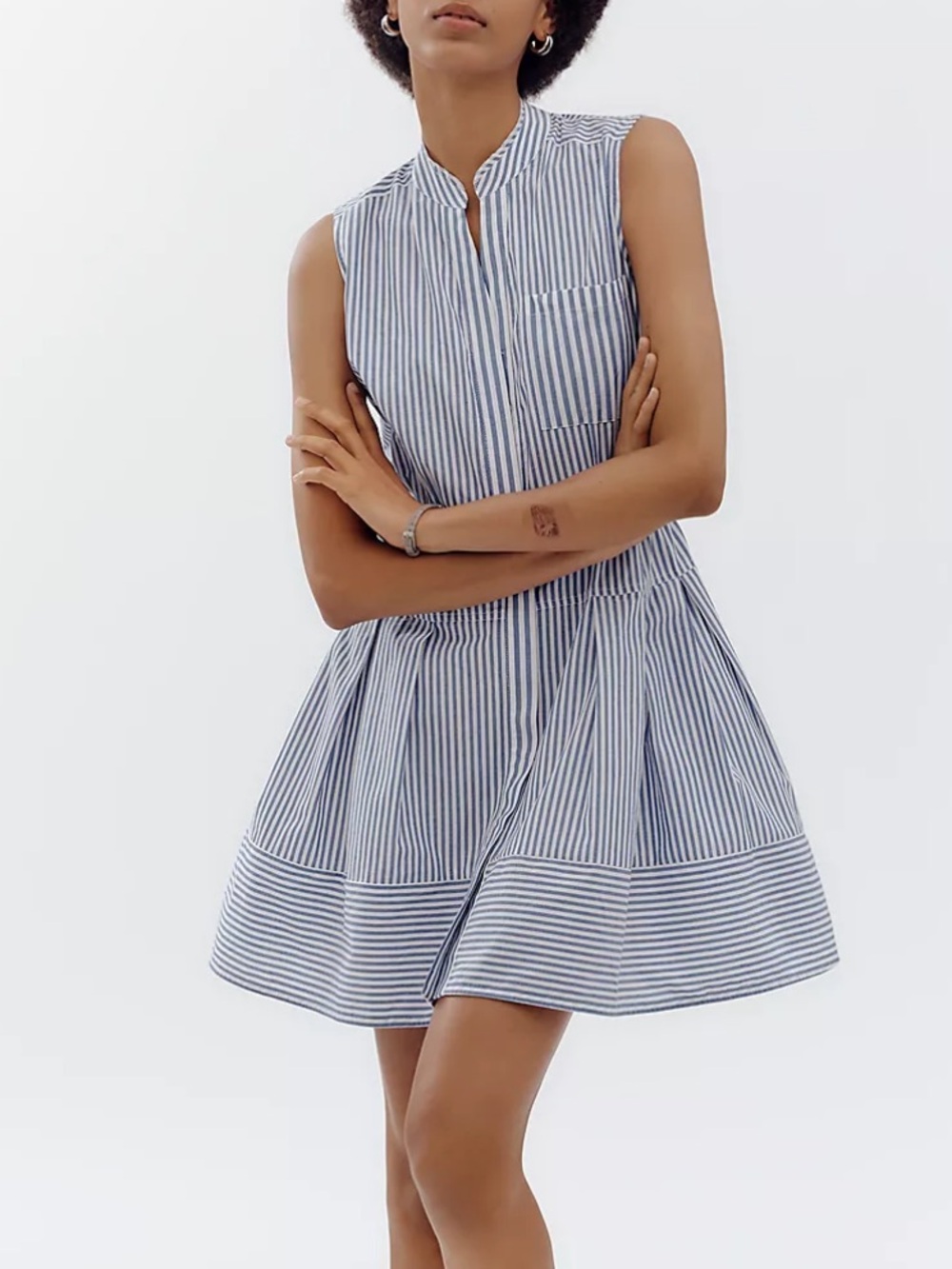 Maeve Sleeveless V-Neck Shirtdress Blue White Stripe Medium - Picture 3 of 7